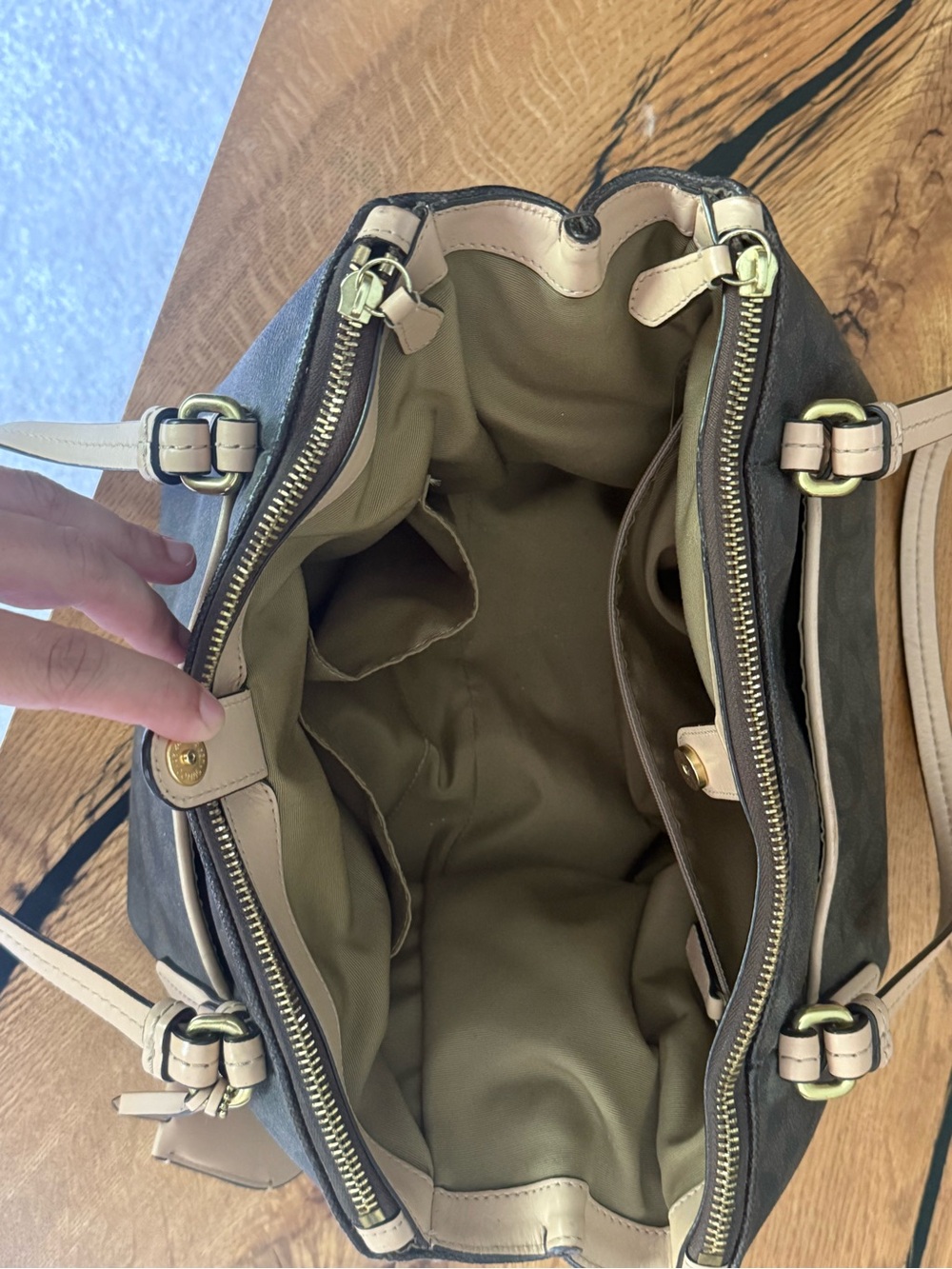 Coach Brown Signature Tote with Beige Leather Trim - Picture 2 of 5